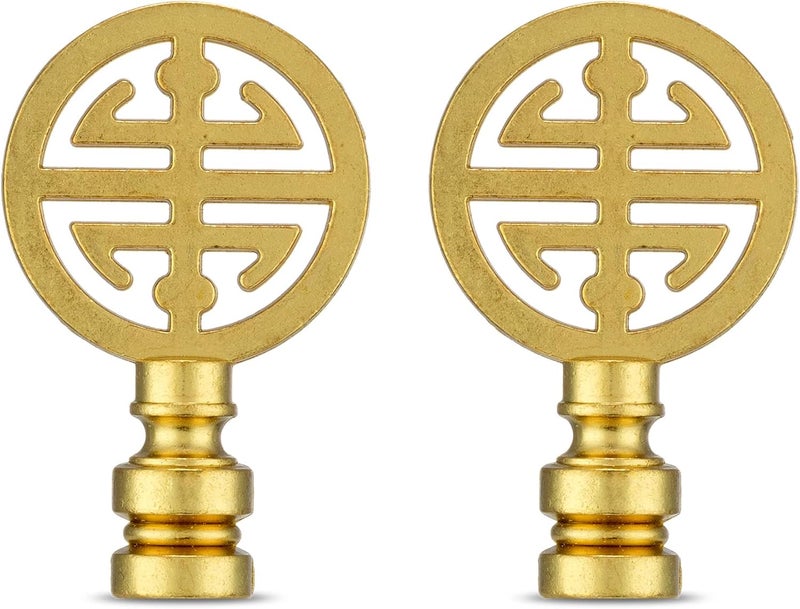 Qc Brass Lamp Finials - 2 Packs, Chinoiserie Design Solid Metal Finials for Table lamps and Floor Lamps, Lamp Toppers Screw On Cap, Decorative Lamp Shades Top Nut, Oriental Lamp Shade Knob - Image 1